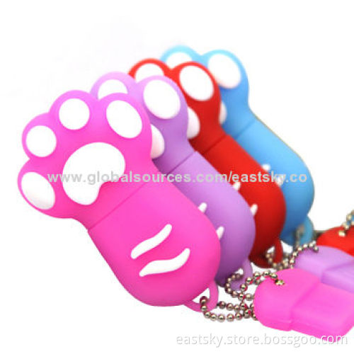 Custom cat claw-shaped thumb drive, made of soft PVC material, OEM orders are welcome